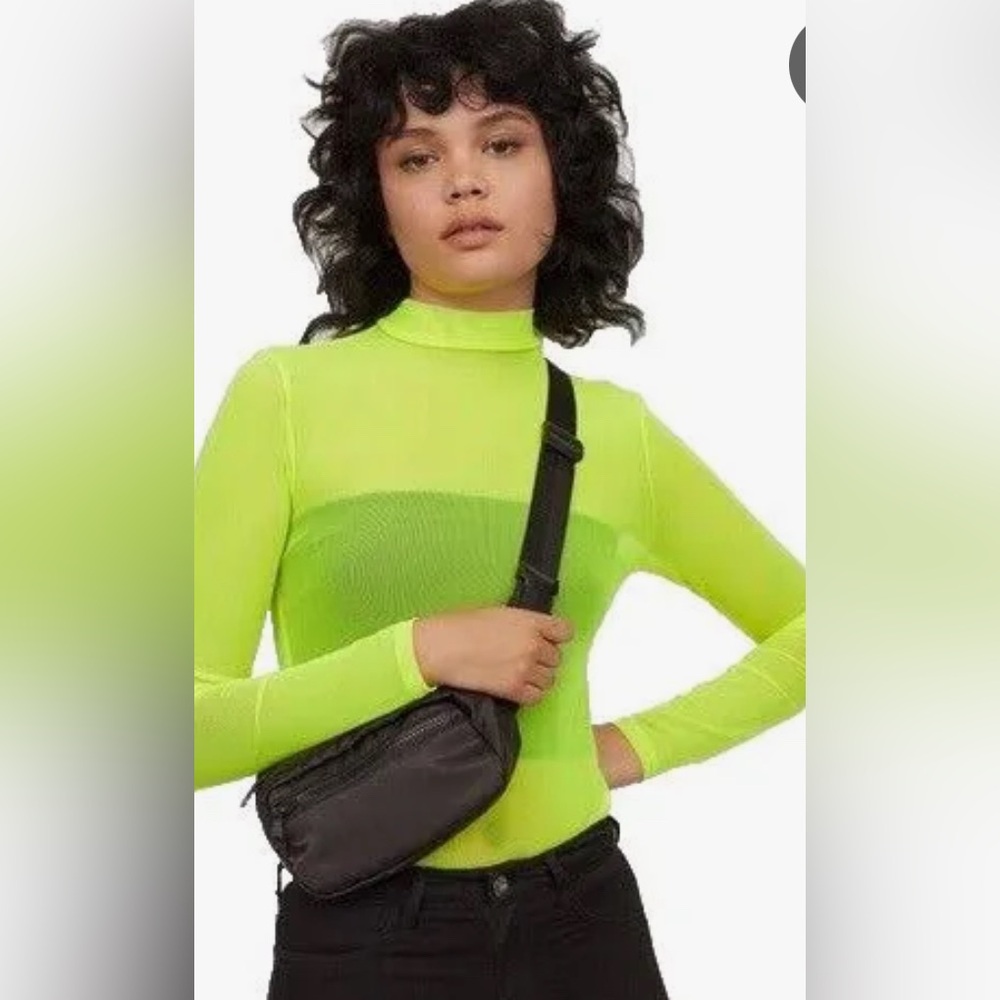 Neon Yellow Long Sleeve Mock Neck Top
